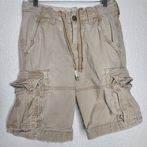 Abercrombie & Fitch Mens Light Khaki Beige Distressed Cargo Shorts Y2K✨️28